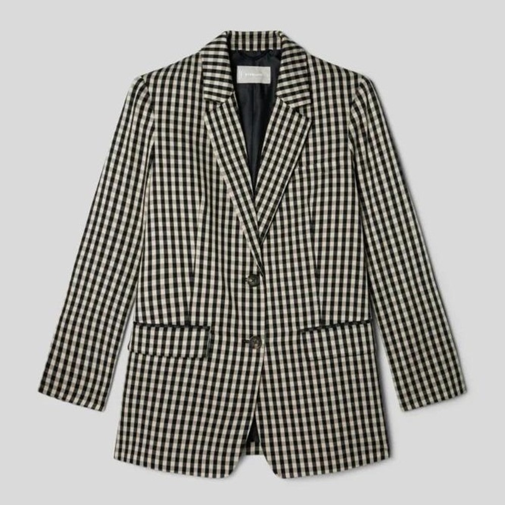 Everlane The Oversized Blazer Women's 14 Black White Gingham Tencel Cotton